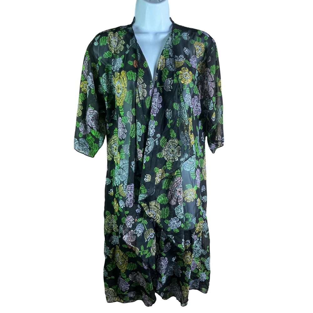 LuLaRoe Shirley Kimono Duster Small Black Floral Sheer Chiffon Layering Cardigan